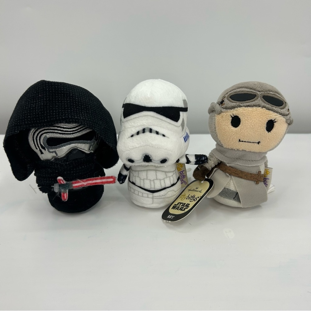 Hallmark Itty Bitty Star Wars Plush Lot - Rey, Kylo Ren, Storm Trooper
